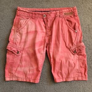 KHUJO Men's Bold Shorts Size 36 Red Faded Grunge Distressed Cargo